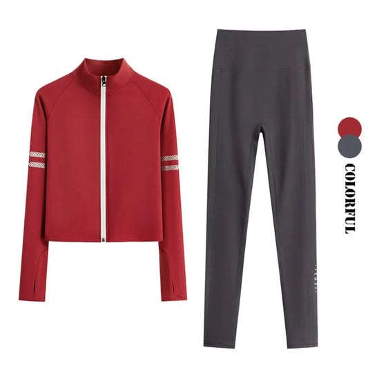 DRUR Two Piece Workout Set Women Bodycon Tracksuit Long Sleeve Running Jacket Matching Jogger Pants Gym Fitness Clothing Outfits