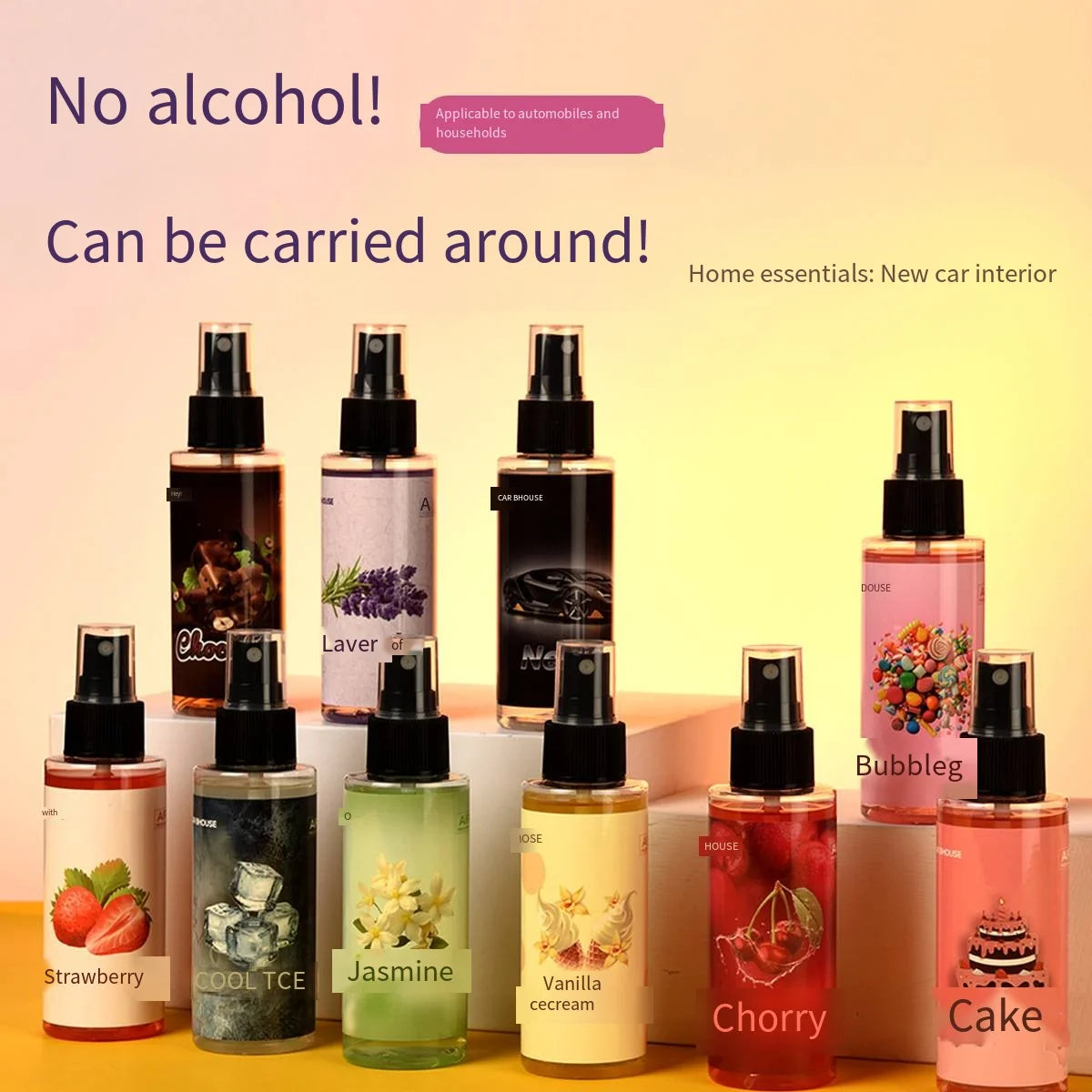 Car Air Freshener Spray Car Fragrance Long-Lasting Light Strawberry/cherry/cake Scent Fresh Perfume Car Interior Deodorant Spray