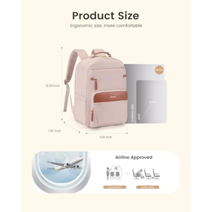 Laptop Backpack for Women with Leather Trim and Tumbler Pockets " Work Backpack Purse Travel Personal Item Bag Carry On Busess