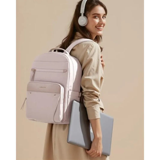 Laptop Backpack for Women with Leather Trim and Tumbler Pockets " Work Backpack Purse Travel Personal Item Bag Carry On Busess