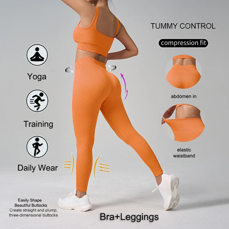 WAREBALL Sport Seamess Women's Athletic Tracksuit Gym Cothes Tank Top And Leggings Workout Women Set For Daily Wear