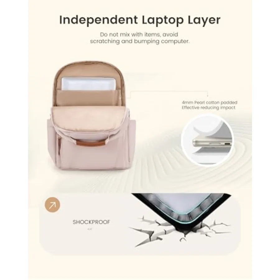 Laptop Backpack for Women with Leather Trim and Tumbler Pockets " Work Backpack Purse Travel Personal Item Bag Carry On Busess