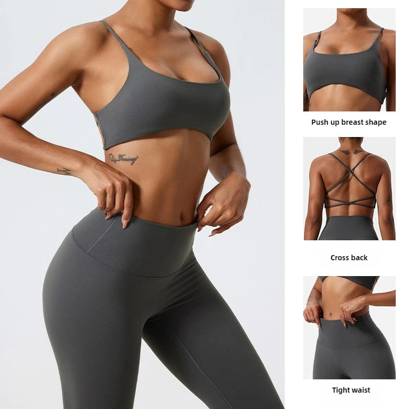 LezyanXR Nude Beautiful Back Breathable Tight Quick Drying 2 Pieces Gym Yoga Sport Running Exercise Workou Set Womens Outfits