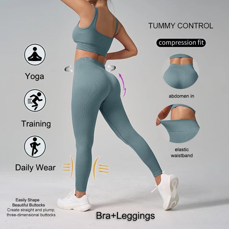 WAREBALL Sport Seamess Women's Athletic Tracksuit Gym Cothes Tank Top And Leggings Workout Women Set For Daily Wear