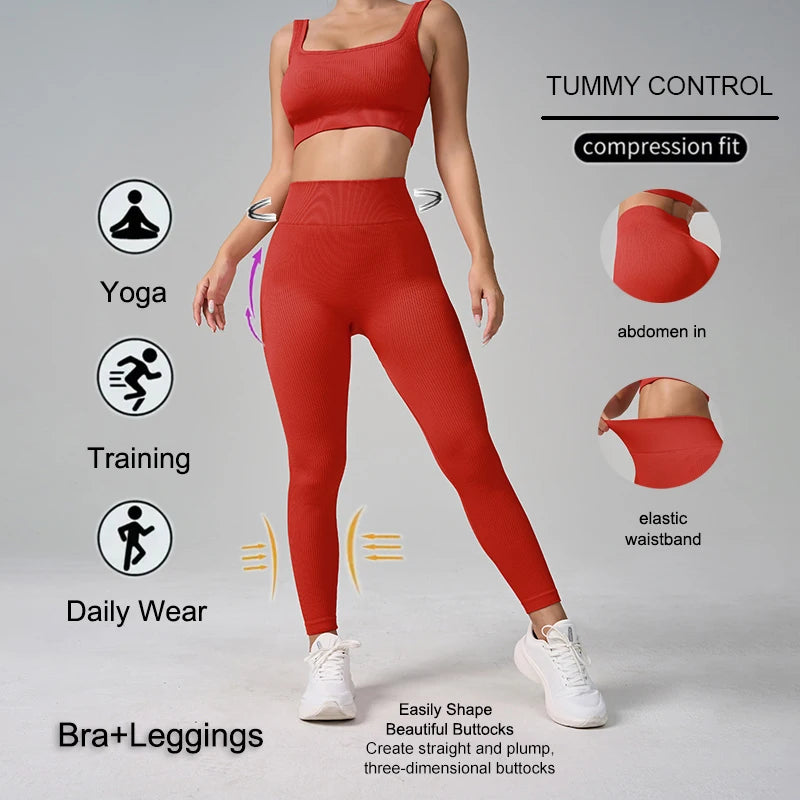 WAREBALL Sport Seamess Women's Athletic Tracksuit Gym Cothes Tank Top And Leggings Workout Women Set For Daily Wear